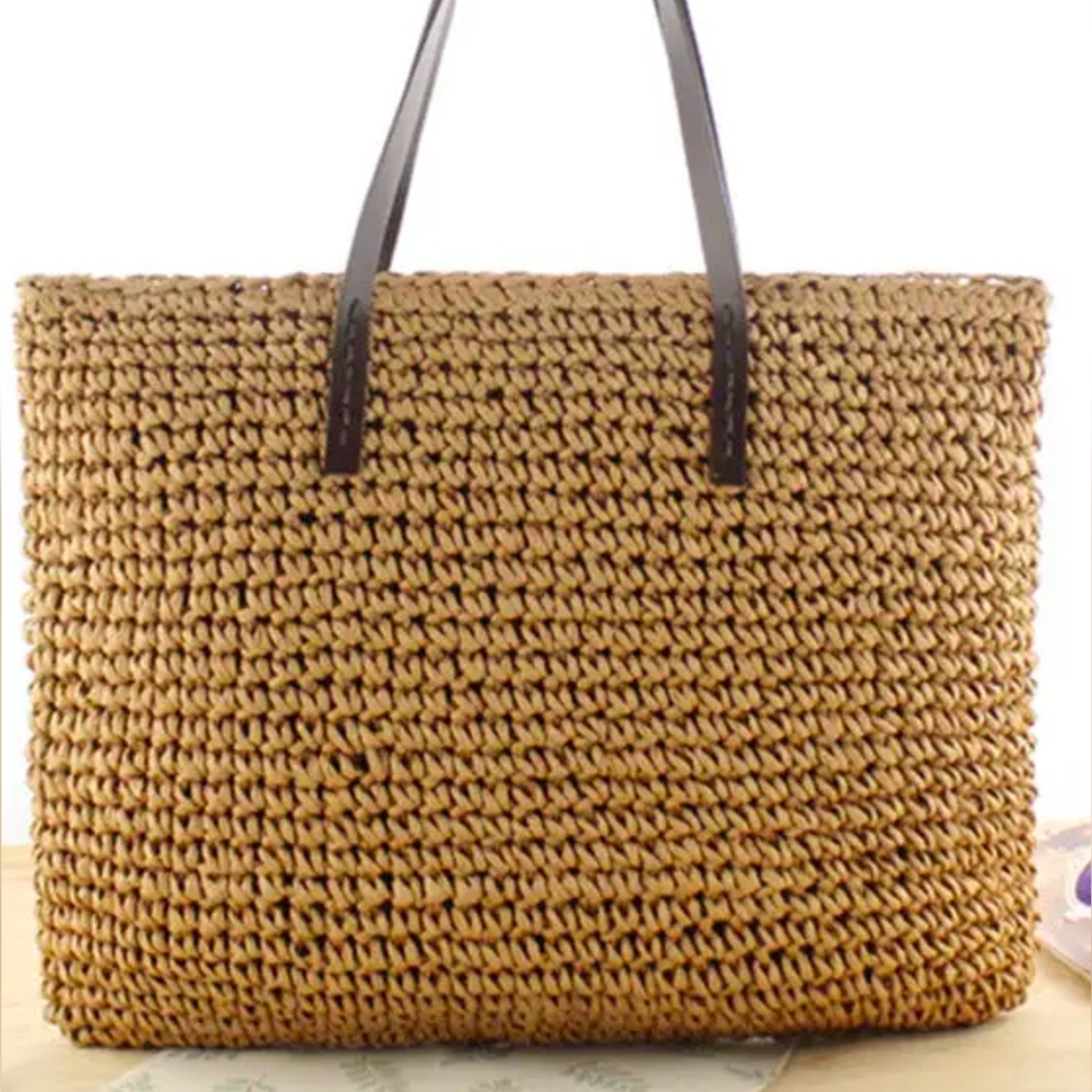 CLEARANCE NWT Hand Woven Straw Tote Bag In Brown